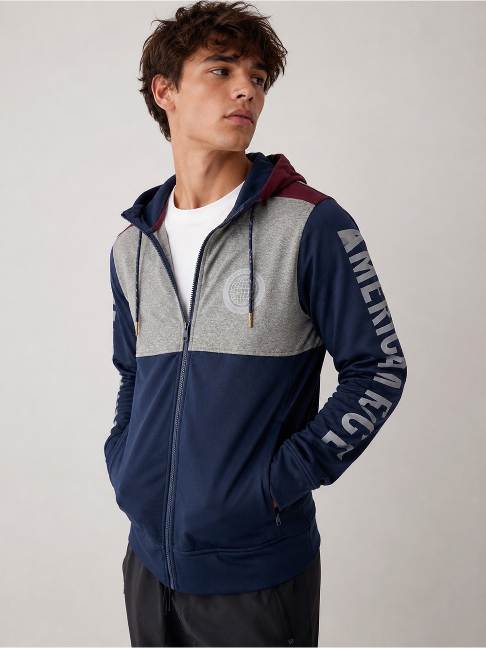 American Eagle Active Flex Full Zip Hoodie Jacket Men’s Xs Navy Gray Athleisure